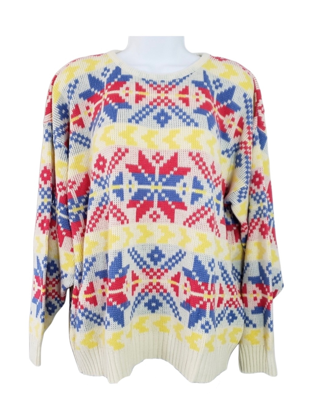Vintage Design Nordic Snowflake Ski Sweater in Cream/Multi